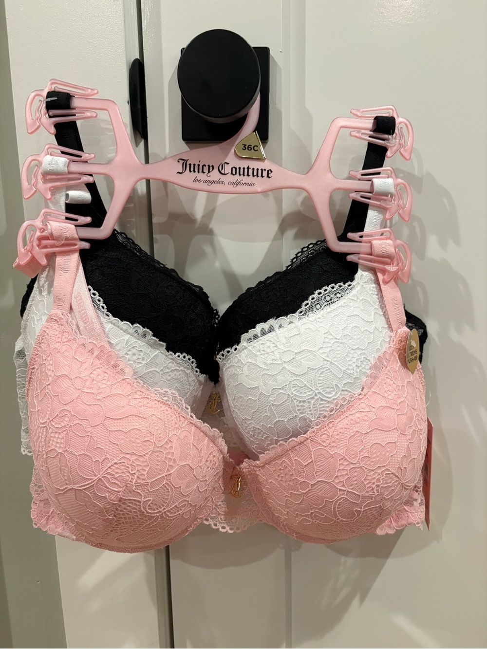 Juicy Couture Lace Push-Up Bra - Pink, White, Black (3-Pack) size 36C